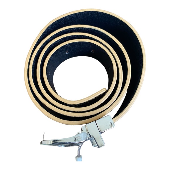 Linea Pelle Brown Black Reptile Snake Print Silver Square Buckle Faux Belt - Picture 4 of 4